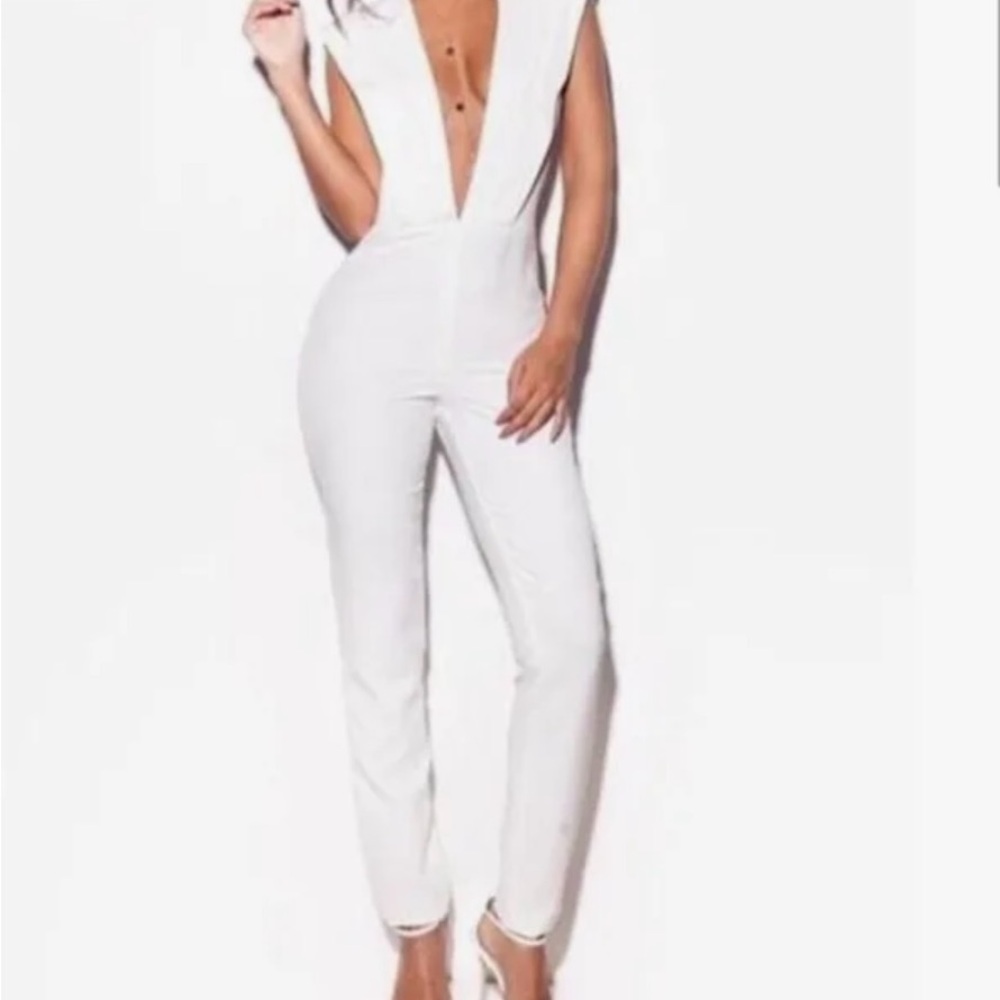 House of CB V Neck Skinny Jumpsuit - Off White